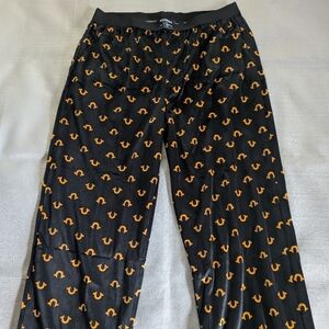True Religion Black/Gold Horseshoe Logo Fleece Pants Men's Size Large NEW!